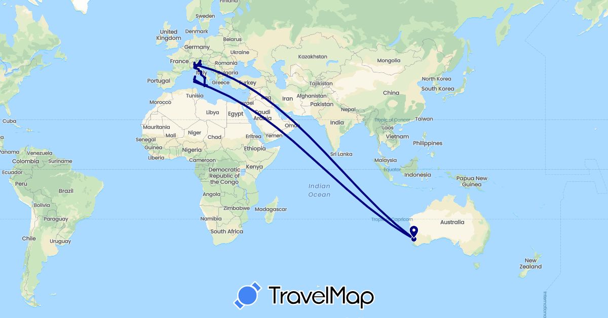 TravelMap itinerary: driving in Australia, Italy, Vatican City (Europe, Oceania)